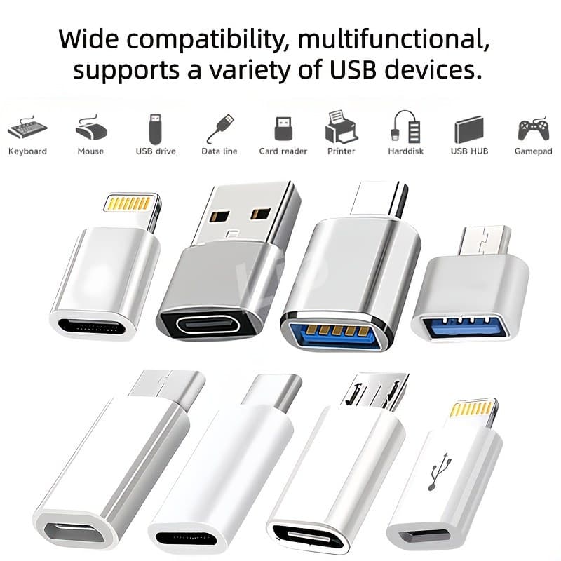 8-ნაწილიანი USB Type-C ადაპტერთა ნაკრები (USB-C, Lightning, Micro USB)