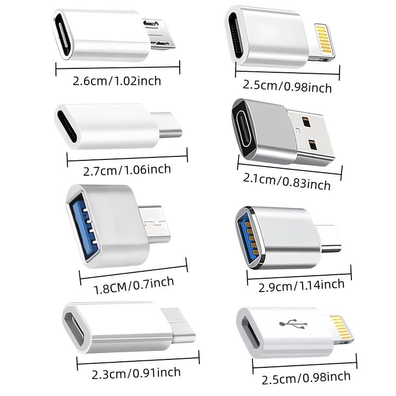 8-ნაწილიანი USB Type-C ადაპტერთა ნაკრები (USB-C, Lightning, Micro USB)