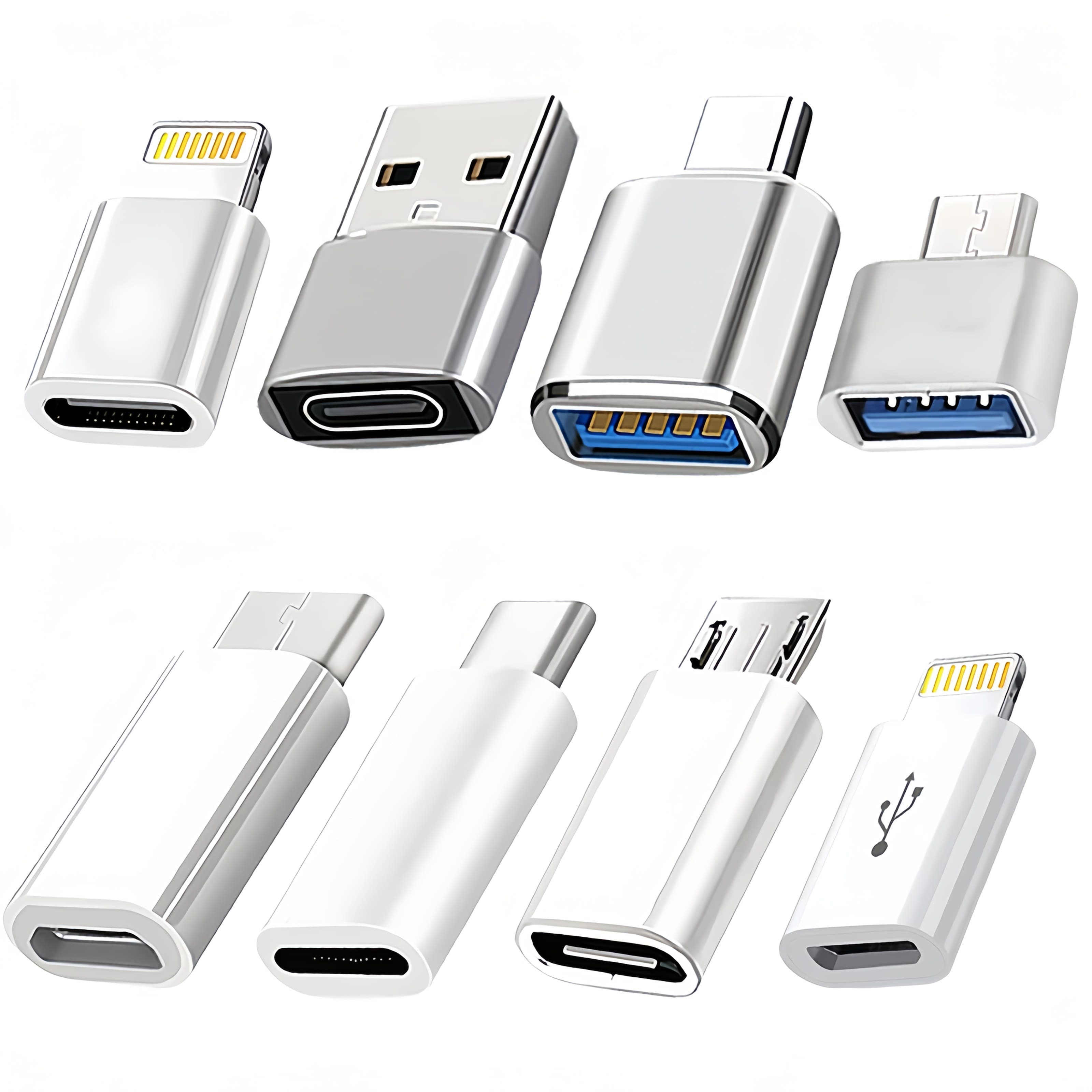 8-ნაწილიანი USB Type-C ადაპტერთა ნაკრები (USB-C, Lightning, Micro USB)