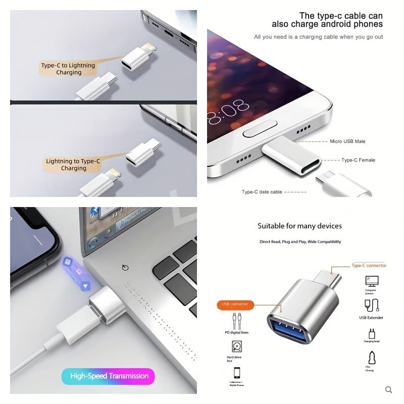 8-ნაწილიანი USB Type-C ადაპტერთა ნაკრები (USB-C, Lightning, Micro USB) — 5